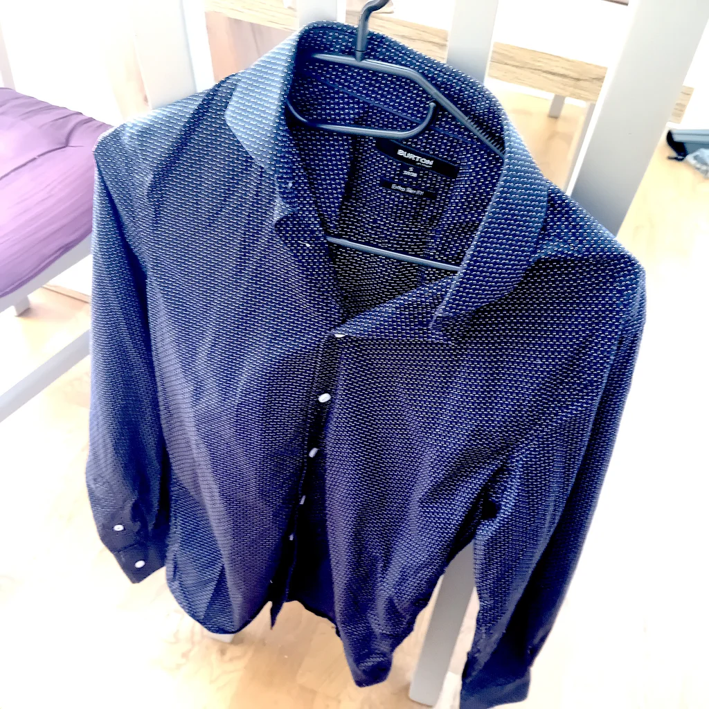Chemise homme Burton manches longues, taille S, coupe slim fit, bleu marine à mi